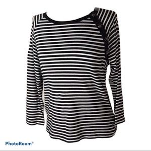 Chaps Nautical Black White Breton Stripe Button Top